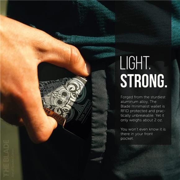 The Blade Minimalist Aluminum Wallet, Metal Blocking Card Holder and Money Clip - Picture 5 of 6